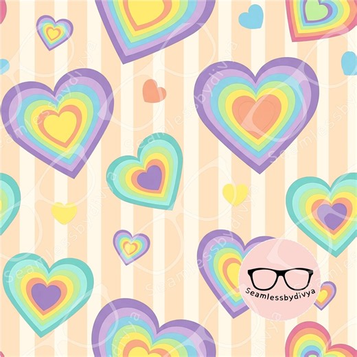 Rainbow Heart Seamless Pattern – Retro Pastel Hearts Repeat Paper, Colorful Striped Background, Digital Paper, Seamless Pattern, Wallpaper - Etsy