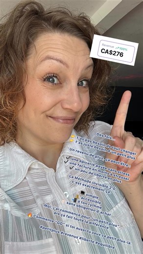 Des fois… 👉 t’as pas besoin de tout changer 👉 t’as juste besoin d’un petit plus Un revenu de plus, ça peut être : ✔️ une épicerie payée sans stress ✔️ une facture en moins à stresser ✔️ un peu de liberté en plus La Méthode Invisible 2.0, c’est exactement ça. 💻 simple 💰 accessible 📲 à ton rythme 🧴 sans obligation d’achat Moi, j’ai commencé pour “un petit plus”… pis ça fait toute la différence. 🔥 Commente “GO” si toi aussi tu veux ce petit plus-là. #petitplus #revenus #liberte #equilibre