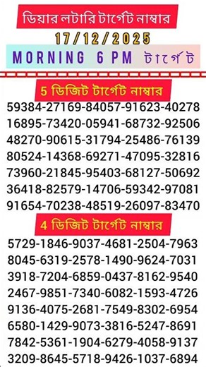 DEAR LOTTERY TARGET NUMBER MORNING 6PM 8PM TARGET NUMBER/LOTTERY SAMBAD LIVE/LOTTERY TARGET NUMBER