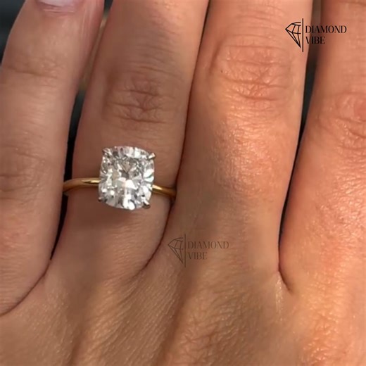 Cushion Cut Moissanite Engagement Ring in Gold, Solitaire Diamond Simulant Ring, Thin Band Hidden Halo Ring, Anniversary Gift for Her - Etsy