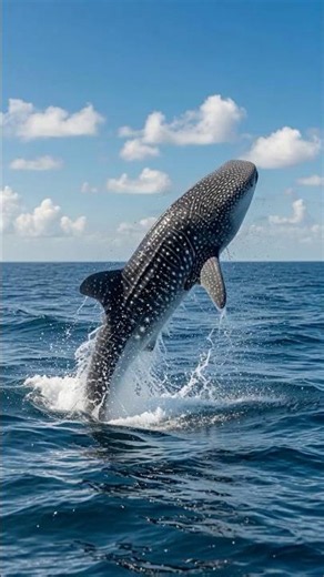 Whale Shark Bursts From the Ocean and Catches a Fish
