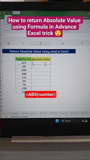 How to return Absolute Value using Formula abs() in Ms Excel 😯#excel #exceltips #vlookup #abs