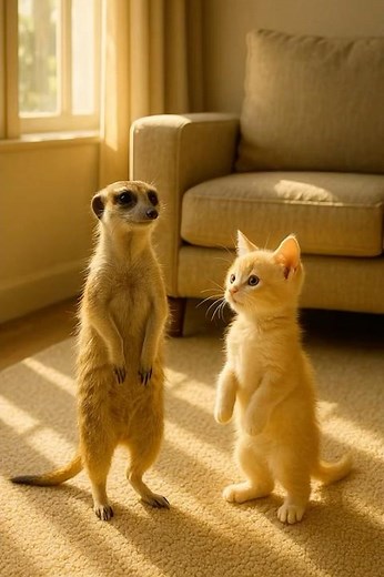 A cat who wants to play with meerkat