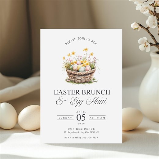 Easter Egg Hunt Invitation, Spring Easter Basket Brunch Egg Hunt Party Invite, Editable Canva Template - Etsy