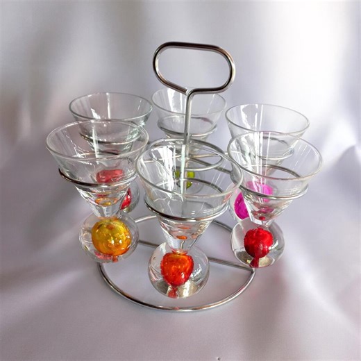 Vintage Italian Shot Glasses Set With Chrome Carrier -1970s Mid-century Modern Colorful Bullicante Bubble Base - Space Age Barware -set of 6 - Etsy