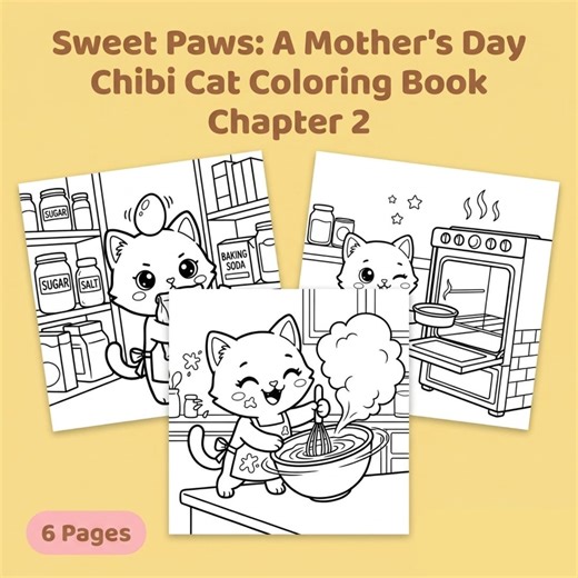 Chibi Cat Coloring Pages for Kids Printable | Sweet Paws Kitchen Story PDF - Etsy