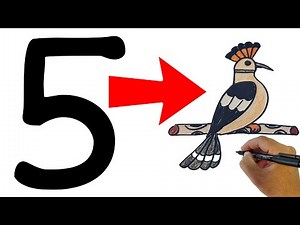 How to draw Hoopoe With Numbers 5 step by step for beginners | drawing hoopoe easy