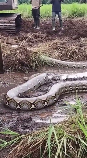 Scary, found a python while digging a swamp with an excavator #entertainment #biganimals #animals...