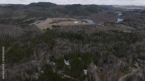 Dry And Vast Forest Landscape In Mont Tremblant, Quebec In Canada - aerial shot