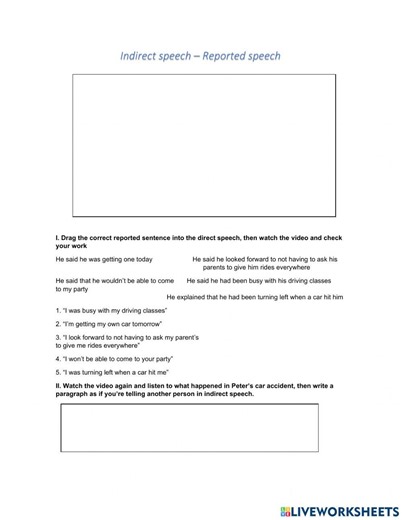 Indirect speech - reported speech interactive worksheet
