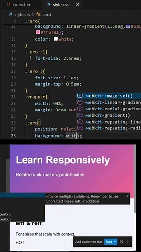 Learning vh, vw, em & rem by building responsive UI. #html #css #webdevelopment #codingjourney #html