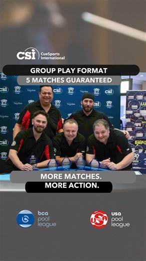 The CSI Group Play Format guarantees at least 5 matches, and then the fun continues if you advance to Stage 2. The fun doesn't have to end early. Play today. #GroupPlay #CSILeagues #teamwork #billards #poolhall #poolplayer #matches #pooltournament #teambonding #friendsandsports | CueSports International - CSI | Facebook