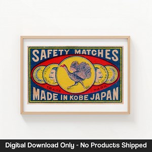 Ostrich Japan Safety Matches - Vintage Matchbox Label Art, Color Corrected Print - Digital Download, 11x14 Size, Nostalgic Home Decor - Etsy