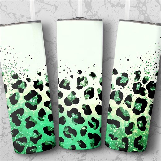 Green Leopard Print Tumbler Wrap | Ombre Glitter Design (digital Download) - Etsy