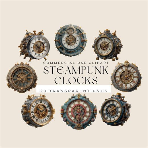 Steampunk Clocks PNG Bundle | Vintage Mechanical Clock Clipart | 20 Transparent Pngs | Commercial Use Digital Download - Etsy