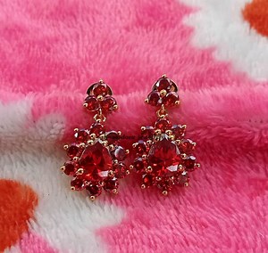 Ruby Drop Earrings, 14k Yellow Gold Plated, Simulated Round Dangle - Etsy