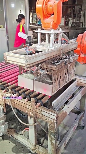 The Process of Manufacturing and Stacking Factory Bricks