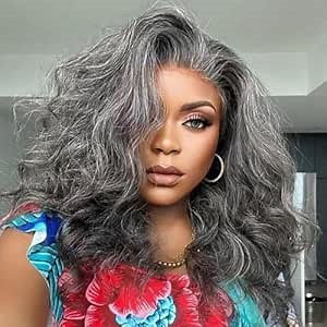 10 Inch Glueless Salt and Pepper Wigs - Loose Wave Bob Mix Grey 5X5 Closure Lace Human Hair Wigs for Women