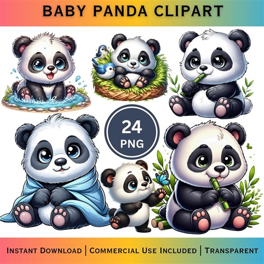 Baby Panda Clipart Bundle, Cartoon PNG, Nursery Animal Graphics, Kids Panda Designs, Sublimation Set - Etsy