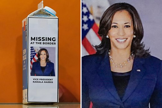Kamala dubbed missing on milk carton as she avoids visiting border for 22nd day