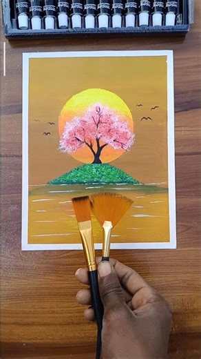 Easy Sunset Scenery Painting with Acrylics #shorts #acrylic