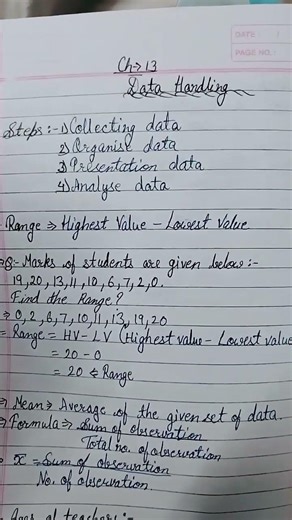 Maths :- Formula of 'Data Handling' with example (last ques. for you)