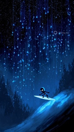 A tiny alien surfing on a glowing meteor shower #shortsvideo #alien #shorts