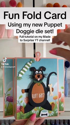 Fun fold card using my new Puppet Dog die set. #puppetcards #cardmaking #madetosurprise #papercraft #dogcard #puppetcards #pets #petdog | Mixed Up Craft