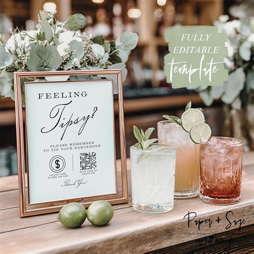 Multi QR Code Feeling Tipsy Wedding Tips Template – Editable Bartender Tip Jar QR Code Frame, B1 - Etsy