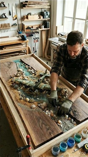 Sunken Plane Ocean Resin Table ✈️🌊 Epoxy River Table Build #shorts