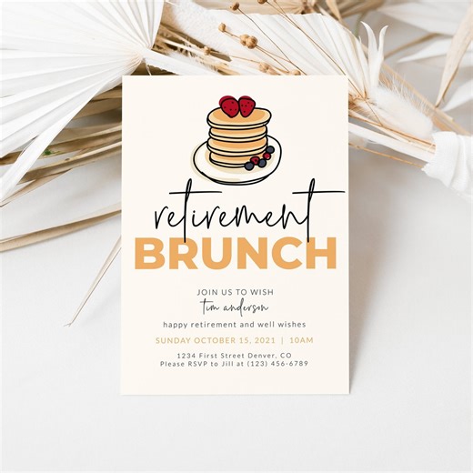 Retirement Brunch Invitation Template: Pancake Stack (5x7 Inch, Instant Download) - Etsy Israel
