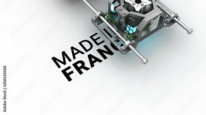 Made in France text, creates by laser device. 3D animation.