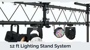 GEARit Lighting Truss System (x2) 12 Ft Tripod Stands With T-Bars (x2) 5 Ft Stage Trusses, 36 Mounting Points, Up to 200 Lbs Capacity for Pro-Grade Portable for DJ Lighting, Bands, Venues and Stages