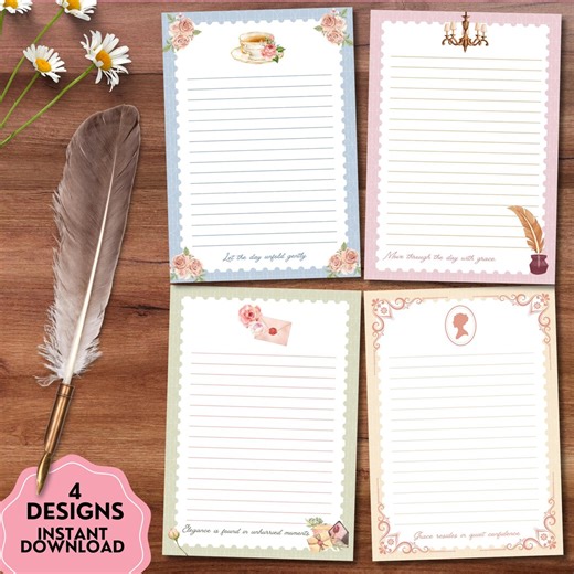 Regency Era Notepad, Vintage Notepad, Soft Romantic Printable Notepad, Kawaii Memo, Printable Memo Sheets, Cute Stationery, Classic Elegant - Etsy