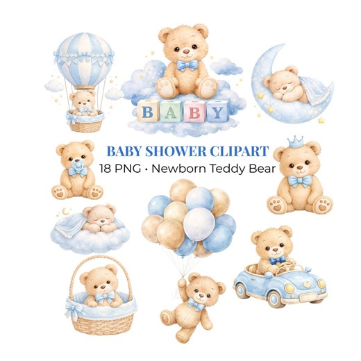 Watercolor Teddy Bear Clipart, Baby Shower Nursery Art (digital Download 18 Pngs) - Etsy