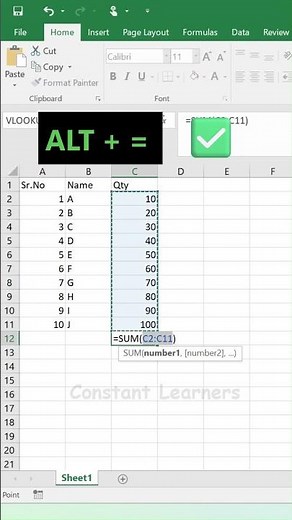 Excel AutoSum Trick You Should Know ⚡ | ALT + = Shortcut