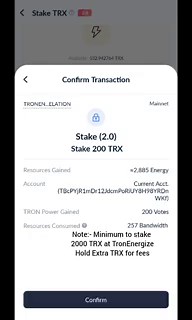 Quick guide to TRON resources with @TronEnergize Dear CT Tron User, stake your TRX to earn Energy and Bandwidth, which help reduce transaction fees on the TRON network.1/ How to stakeI use @TronLinkWallet, but any @trondao compatible wallet works.- Open your wallet, click https://t.co/SNduk7RXZu