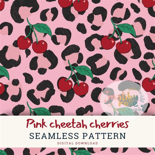Cherry and Cheetah Print Seamless Pattern, Cheetah and Cherries Fabric Sublimation, Preppy Coquette Digital Download, Commerical License - Etsy