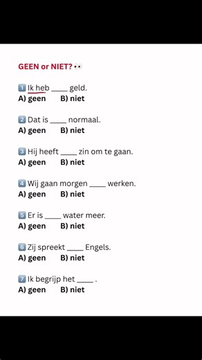 Daily Dutch Grammar Practice: Geen of Niet Exercise