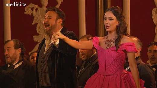Raise your glass and toast to the immortal opera classic La Traviata in a superb staging at the Opéra de Monte-Carlo! Join Javier Camarena as Alfredo Germont and Aida Garifullina as Violetta Valéry in their exquisite rendition of "Libiamo, ne' lieti calici". https://bit.ly/3IP7fqu | medici.tv
