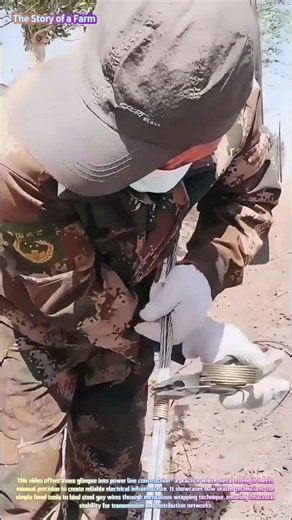 Precise Line Work: Watch a Technician Secure Steel Cable with Copper Binding! ⚡🔧↓