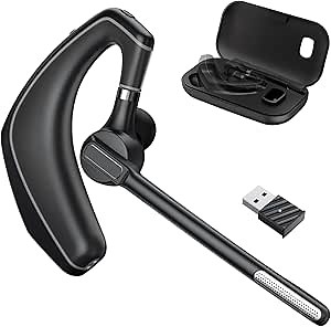 Wireless Bluetooth Headset for Work with Built-in Microphone Charging Case Call Noise Canceling Mic for PC Computer, Laptop, Cell Phones, Remote Work, Call Center, Trucker Work, Business
