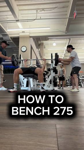 If you want to bench press 275 for more reps, do this drill with a couple partners: 1- Eccentric 275, take off a quarter and press for 3-5 reps (225 ~80% of 1rm) Adam Baldwin #benchpress #benchpresschallenge #bench #lifetimefitness @mrjosephknowlton | Show Up Fitness