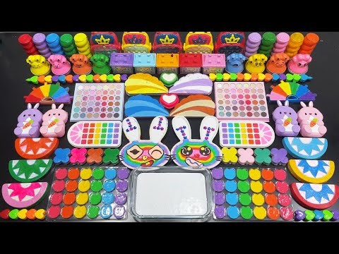 RAINBOW RABBIT Slime !!! Mixing random into GLOSSY Slime !!! Relaxing slime videoTom Slime