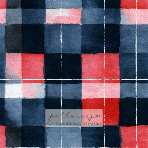 Seamless Patriotic Plaid Pattern Digital Download – Red Blue Fourth of July Check Design, Americana Watercolor Fabric - Etsy