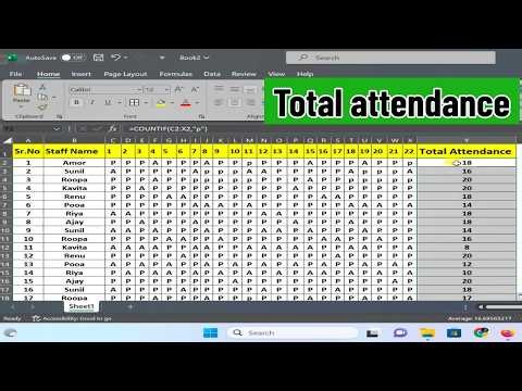 How to Calculate Present and Absent Days in MS Excel | Attendance Analysis