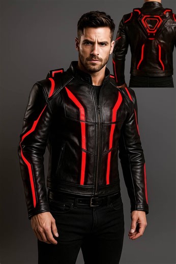 Tron Ares Inspired Leather Jacket: Red LED Sci-fi Costume - Etsy