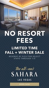 12K views · 192 reactions | NO RESORT FEES? Yes, please. ✨ There’s no better time to plan your stay at the All-New SAHARA Las Vegas. Experience our boutique oasis and do The Strip differently with award-winning dining, elegant décor and a brand-new casino — all just steps from your room. BOOK NOW through 9/23/24 and enjoy NO RESORT FEES on select stays through 1/5/25. Get started at the link in our bio. | SAHARA Las Vegas | Facebook