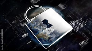 Animation of online security padlock icon and data processing