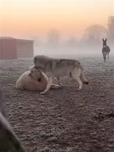 Donkey charges in to save sheep. #sheep #wolf #donkey #attack #fyp | donkey